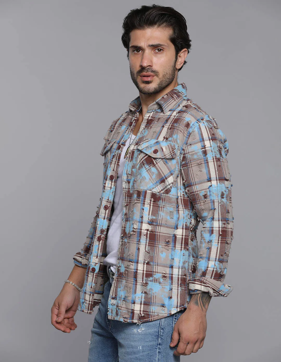 Blue Full Sleeves Check Shirt