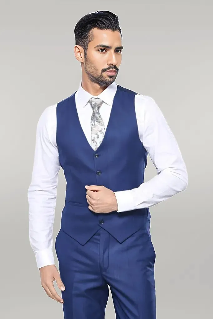 Blue Vested Suit With Plaid Blazer - Wessi