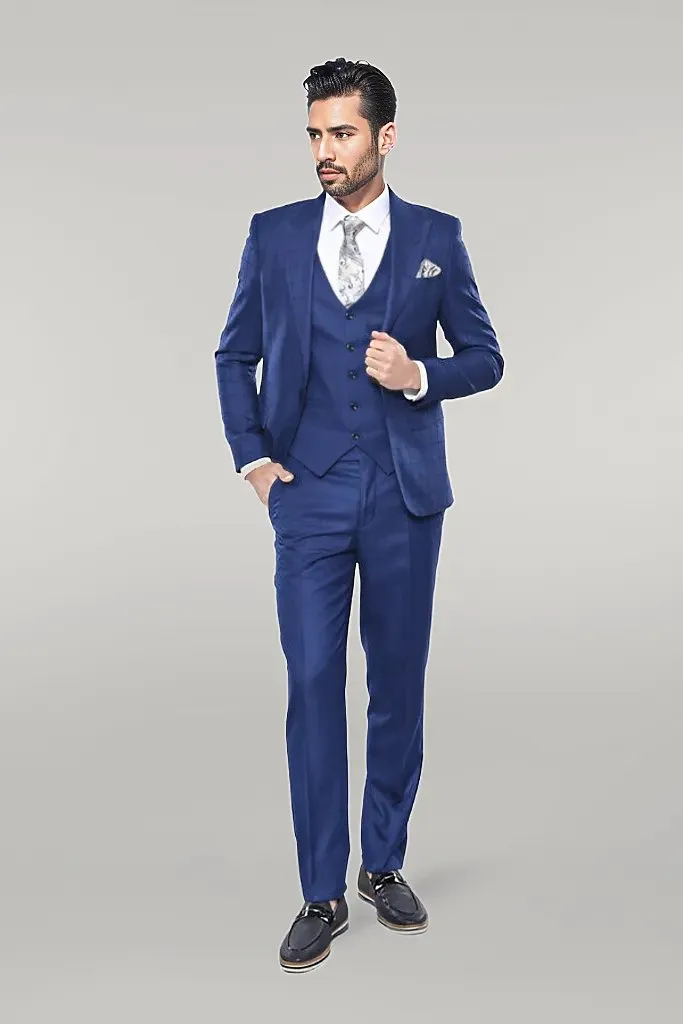 Blue Vested Suit With Plaid Blazer - Wessi