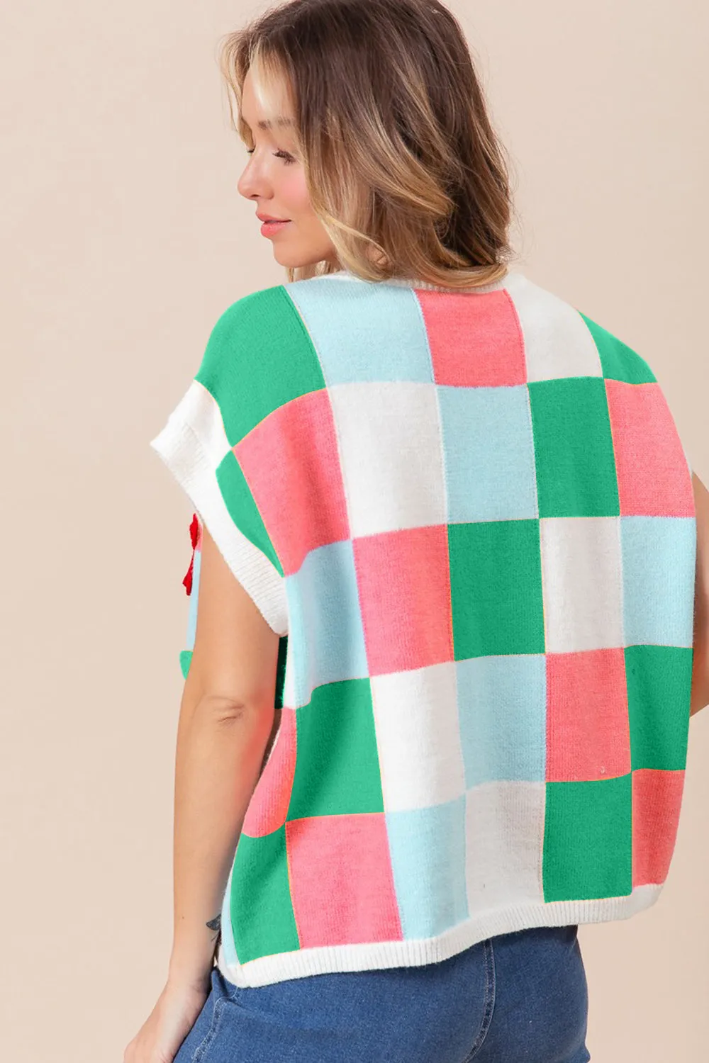 Blue Zone Planet |  BiBi Flower Patch Checkered Sweater Vest
