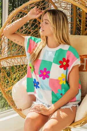 Blue Zone Planet |  BiBi Flower Patch Checkered Sweater Vest