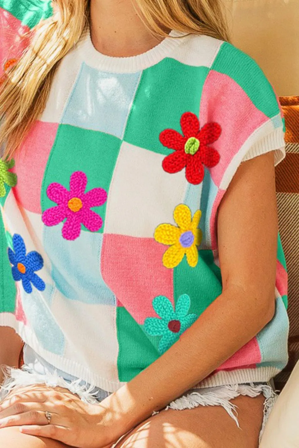 Blue Zone Planet |  BiBi Flower Patch Checkered Sweater Vest