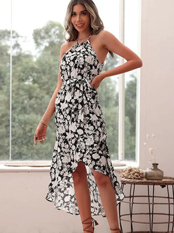 Blue Zone Planet |  European and American halter neck print white dress
