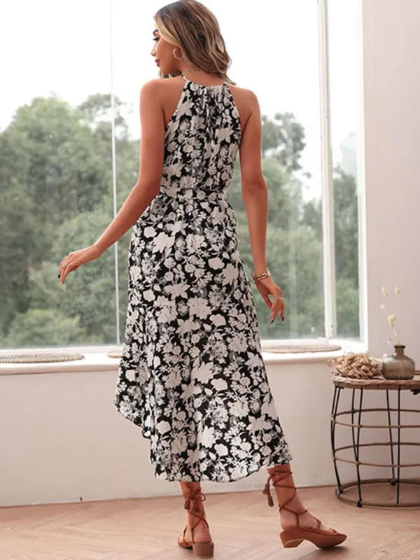 Blue Zone Planet |  European and American halter neck print white dress