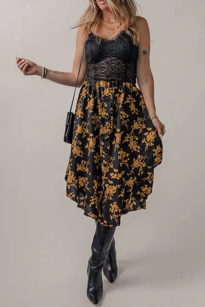 Blue Zone Planet |  Floral Buttoned Ruffle Hem Skirt