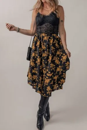 Blue Zone Planet |  Floral Buttoned Ruffle Hem Skirt