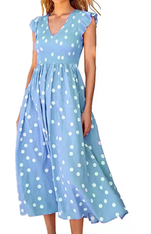 Blue Zone Planet |  Ladies waist-length polka-dot print dress