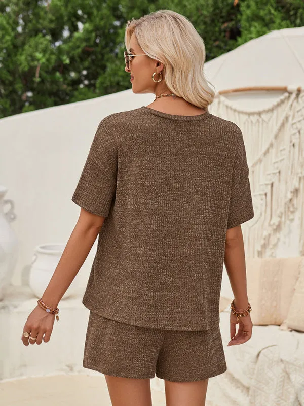 Blue Zone Planet |  Loose round neck solid color short sleeve top and shorts suit