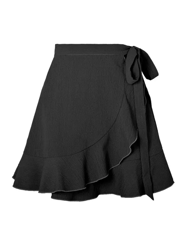 Blue Zone Planet |  One Piece Tie Skirt High Waist Solid Ruffle Mini Skirt
