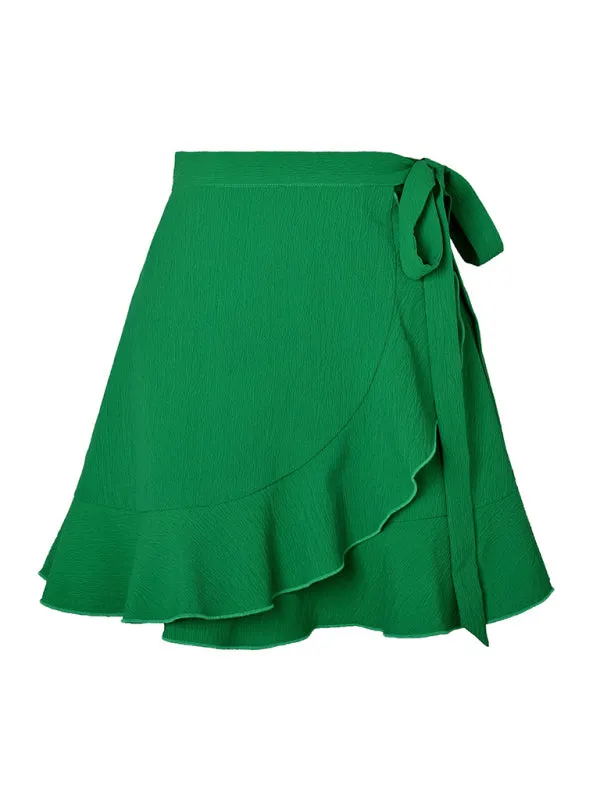 Blue Zone Planet |  One Piece Tie Skirt High Waist Solid Ruffle Mini Skirt
