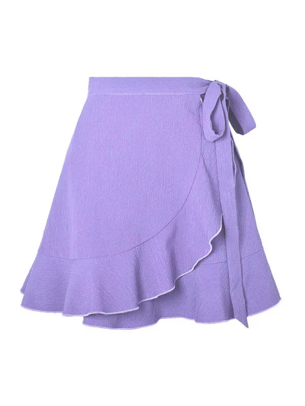 Blue Zone Planet |  One Piece Tie Skirt High Waist Solid Ruffle Mini Skirt