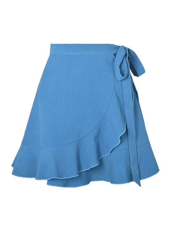 Blue Zone Planet |  One Piece Tie Skirt High Waist Solid Ruffle Mini Skirt