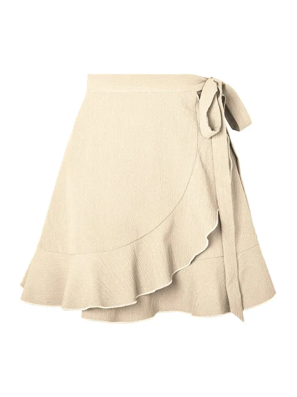 Blue Zone Planet |  One Piece Tie Skirt High Waist Solid Ruffle Mini Skirt