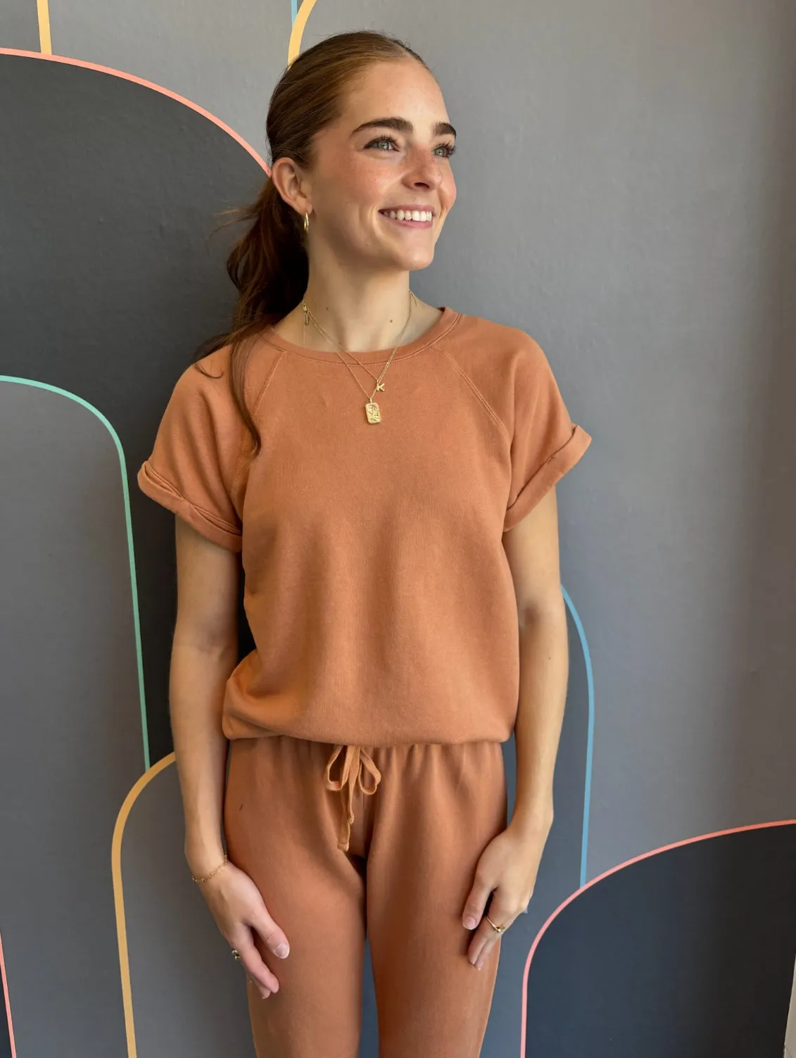 Casual Layer Boatneck Roll Sleeve Raglan Tee