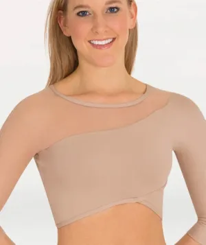 Body Wrappers 3-4 Sleeve Asymmetrical Faux Wrap Pullover