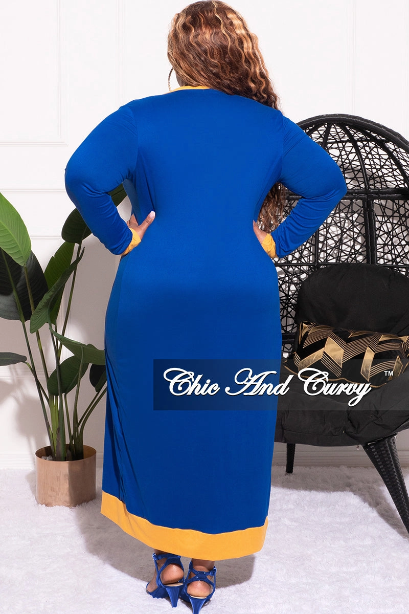 Final Sale Plus Size 2pc Set Duster & Tank Tie Dress in Royal Blue & Gold Core Ease