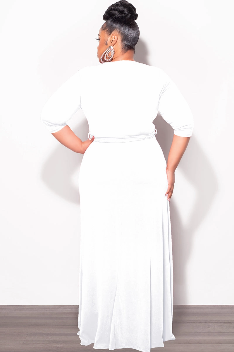 Mesh Panel Final Sale Plus Size Faux Wrap Dress in White