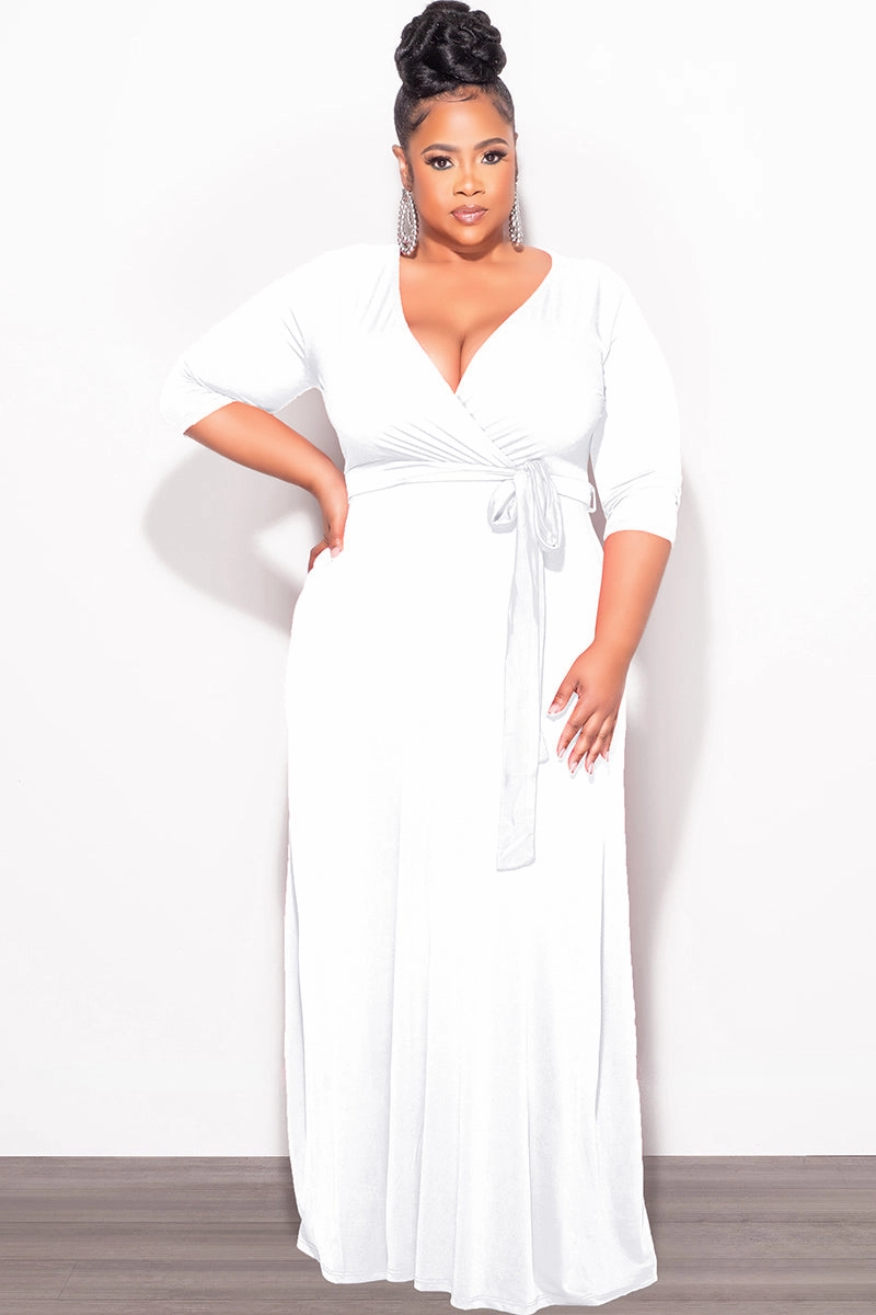 Breathable Design Final Sale Plus Size Faux Wrap Dress in White
