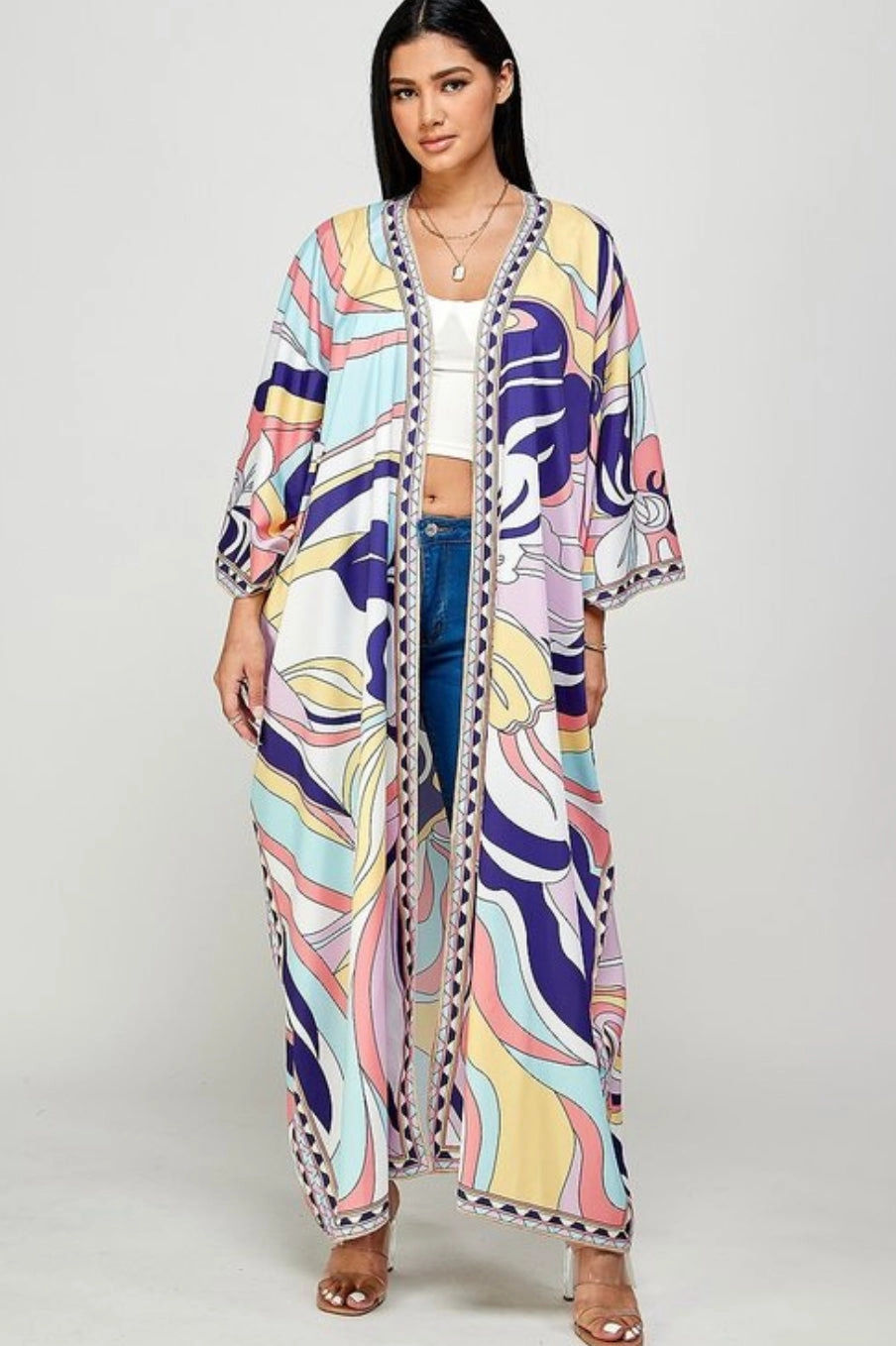 Final Sale Plus Size Caftan in Purple Multi Color Print Active Design