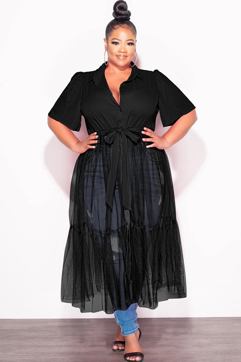 Lightweight insulation Final Sale Plus Size Top with Sheer Detail in Black