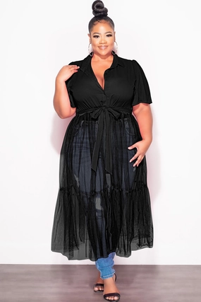 Quick Dry Fit ElasticWaistband Final Sale Plus Size Top with Sheer Detail in Black
