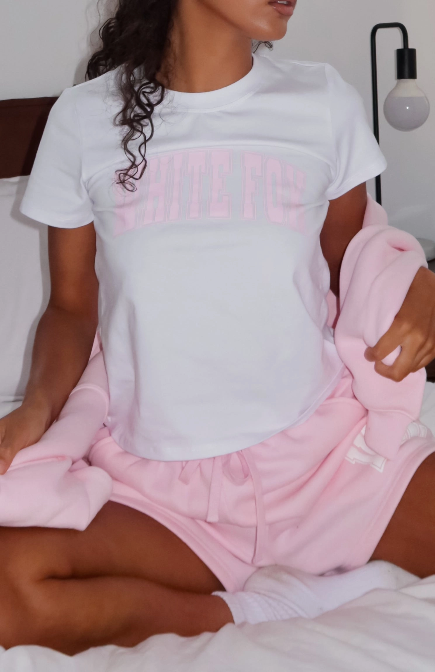 Ribbed collar MoistureWicking Texture Decade Classics Varsity Relaxed Baby Tee White