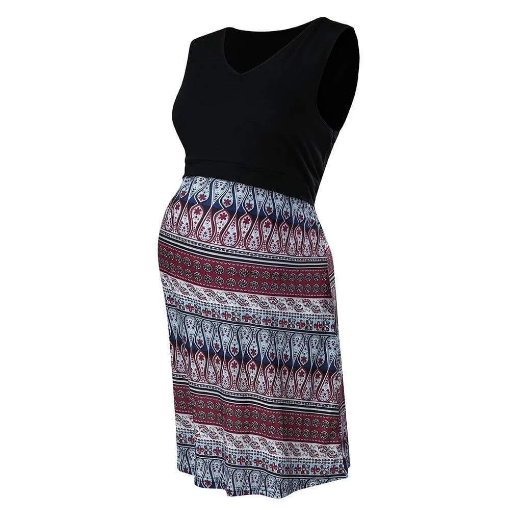 Boho-Chic Printed Sleeveless Nursing Dress