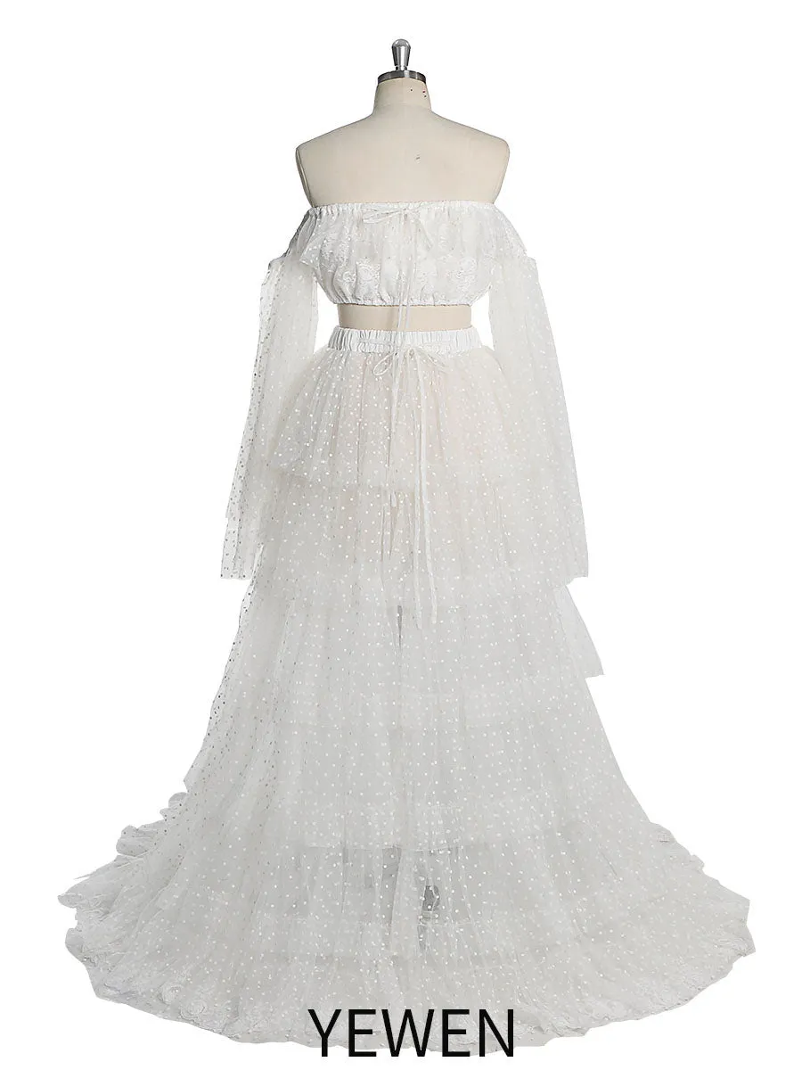 Boho Dot Tulle Maternity Dress for Photo Shoot  Maxi Dress Beach Wedding Dress YW230316