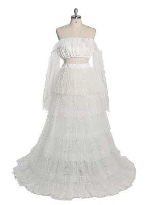 Boho Dot Tulle Maternity Dress for Photo Shoot  Maxi Dress Beach Wedding Dress YW230316