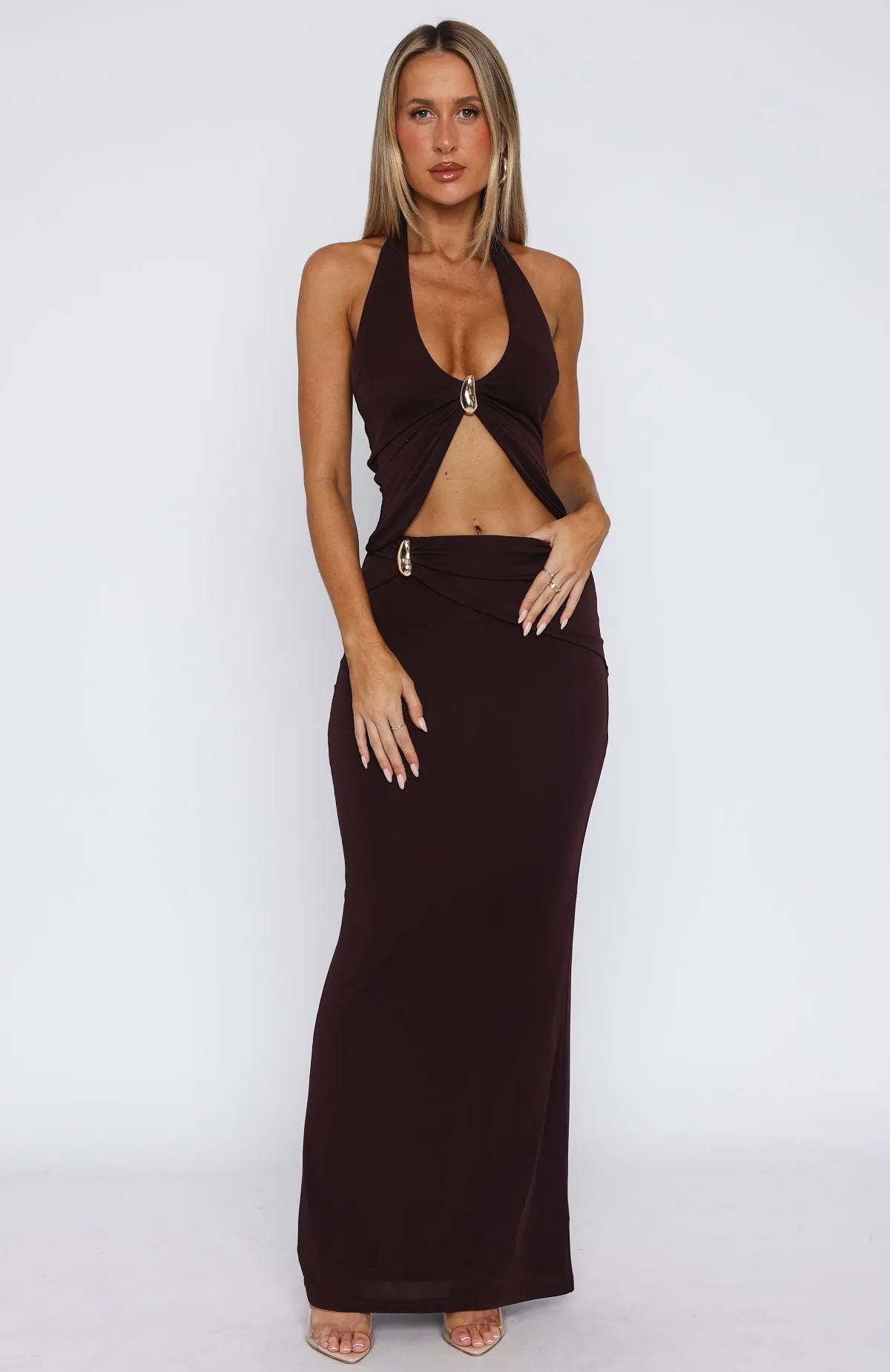 flared silhouette Button Fastenings Forever And Ever Maxi Skirt Plum