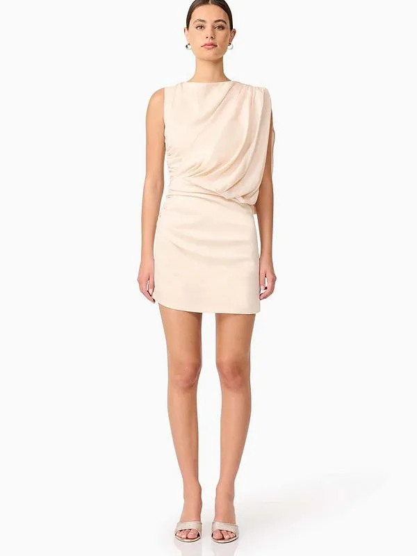 Brigid Asymmetrical Mini Dress Cinched-Waist Soft Feel