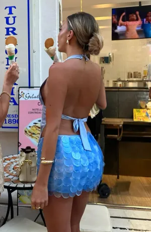 Forgiven Aura Shell Mini Skirt Blue Evening Outing Slow Fashion