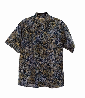 Casual Vibe Scully Mens Paisley Batik Navy 100% Cotton S/S Shirt