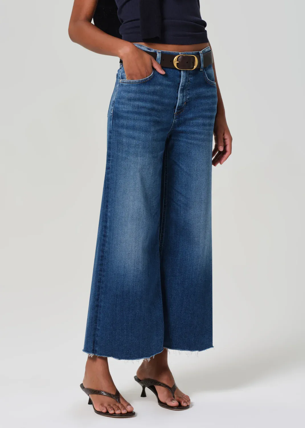 Durable Seams Lyra Wide Leg Crop Raw Hem Jean - Ambry