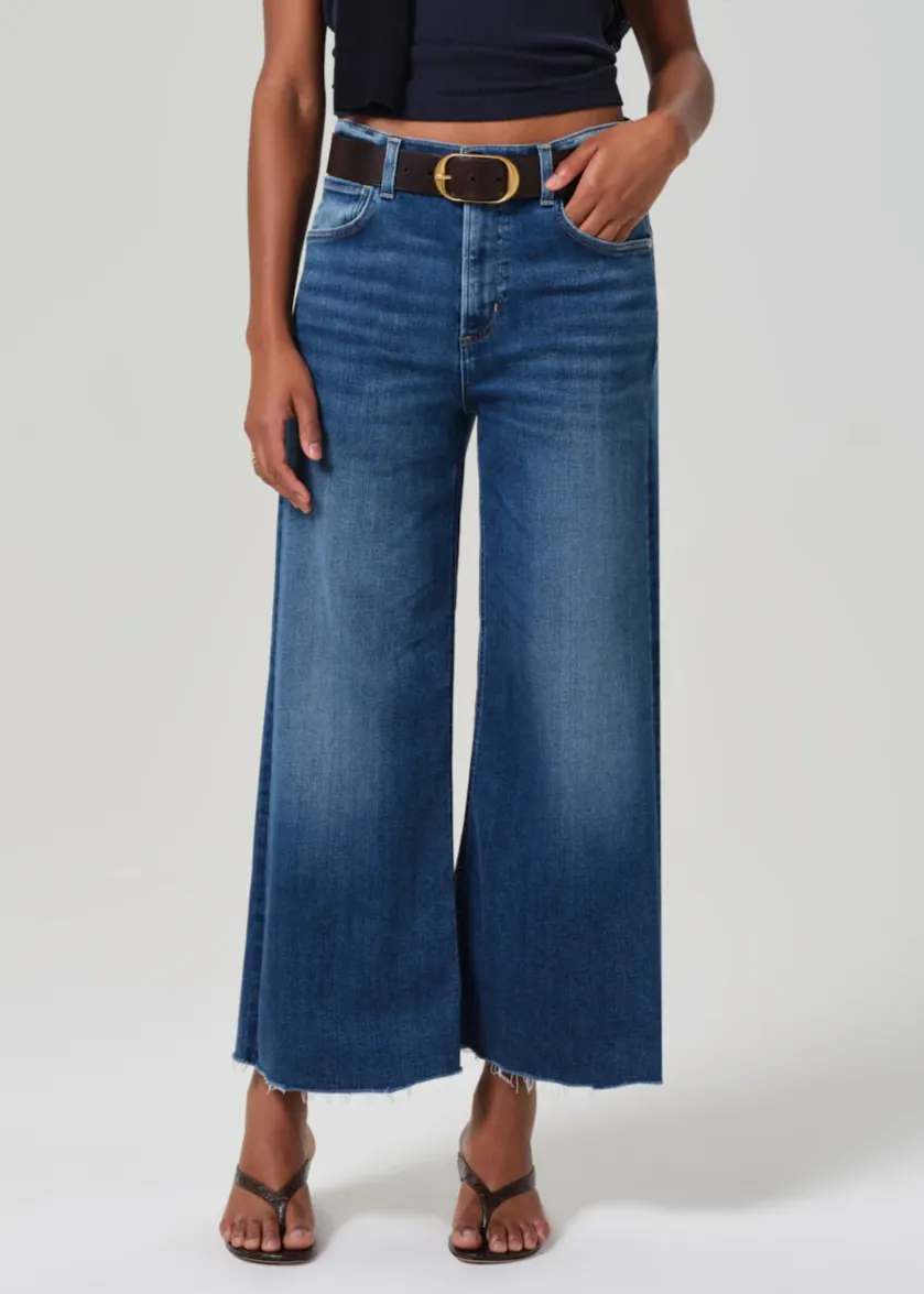 MachineWashableFabric Lyra Wide Leg Crop Raw Hem Jean - Ambry