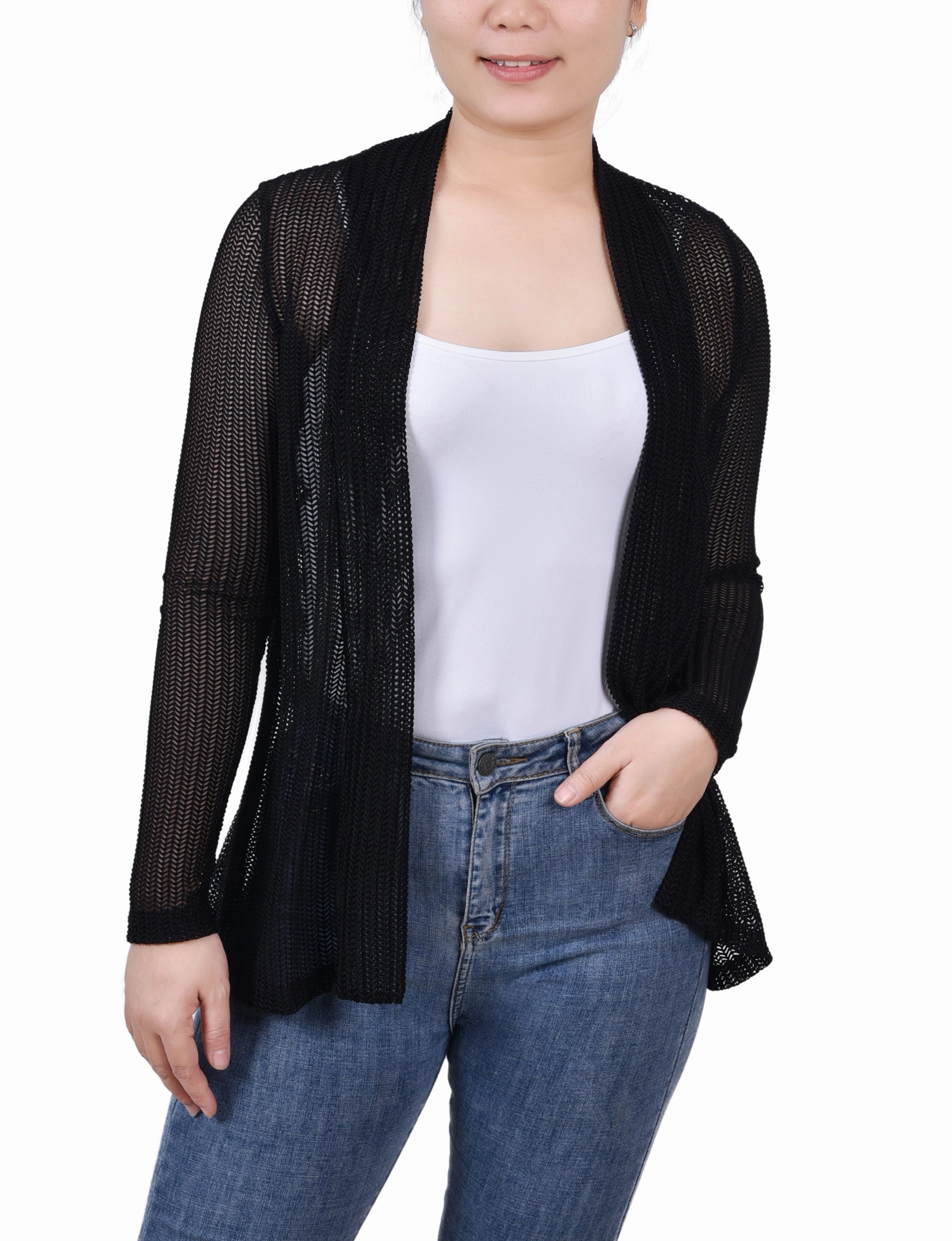 Flatlock Seam Technique Open Knit Cardigan