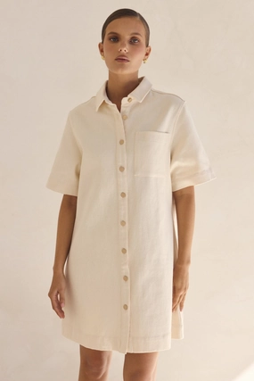 Dakoda Denim Dress (Cream) All Day Vacation Vibe