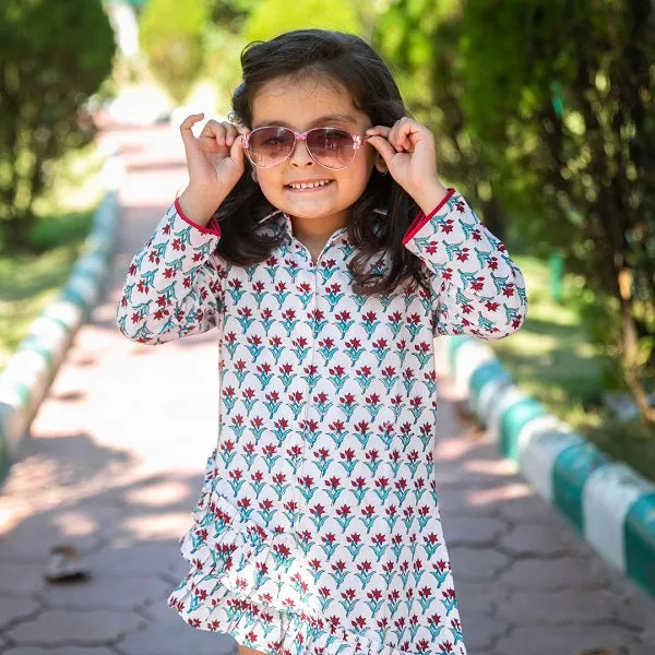 Boy & Girl Cotton Handblock Red & White Floral Printed twinning set Duo