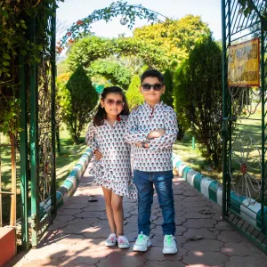 Boy & Girl Cotton Handblock Red & White Floral Printed twinning set Duo