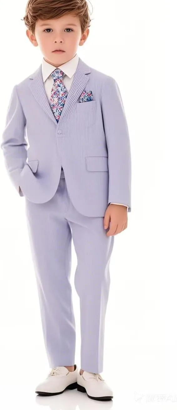Boy's Seersucker Suits Slim Fit 2 Piece Suit Summer Beach Wedding Suits Casual Striped Jacket Pants