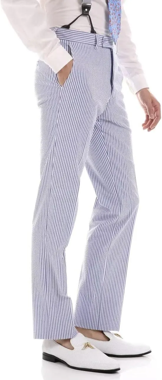 Boy's Seersucker Suits Slim Fit 2 Piece Suit Summer Beach Wedding Suits Casual Striped Jacket Pants