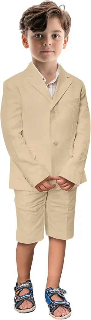 Boys' Suits 2 Piece Linen Suits Slim Fit Toddler Suit for Boys Beach Summer Wedding Outfit