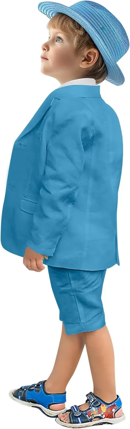 Boys' Suits 2 Piece Linen Suits Slim Fit Toddler Suit for Boys Beach Summer Wedding Outfit