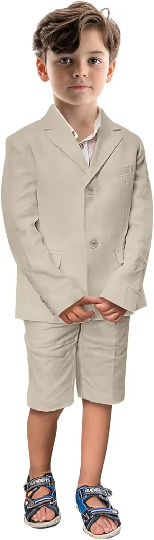 Boys' Suits 2 Piece Linen Suits Slim Fit Toddler Suit for Boys Beach Summer Wedding Outfit