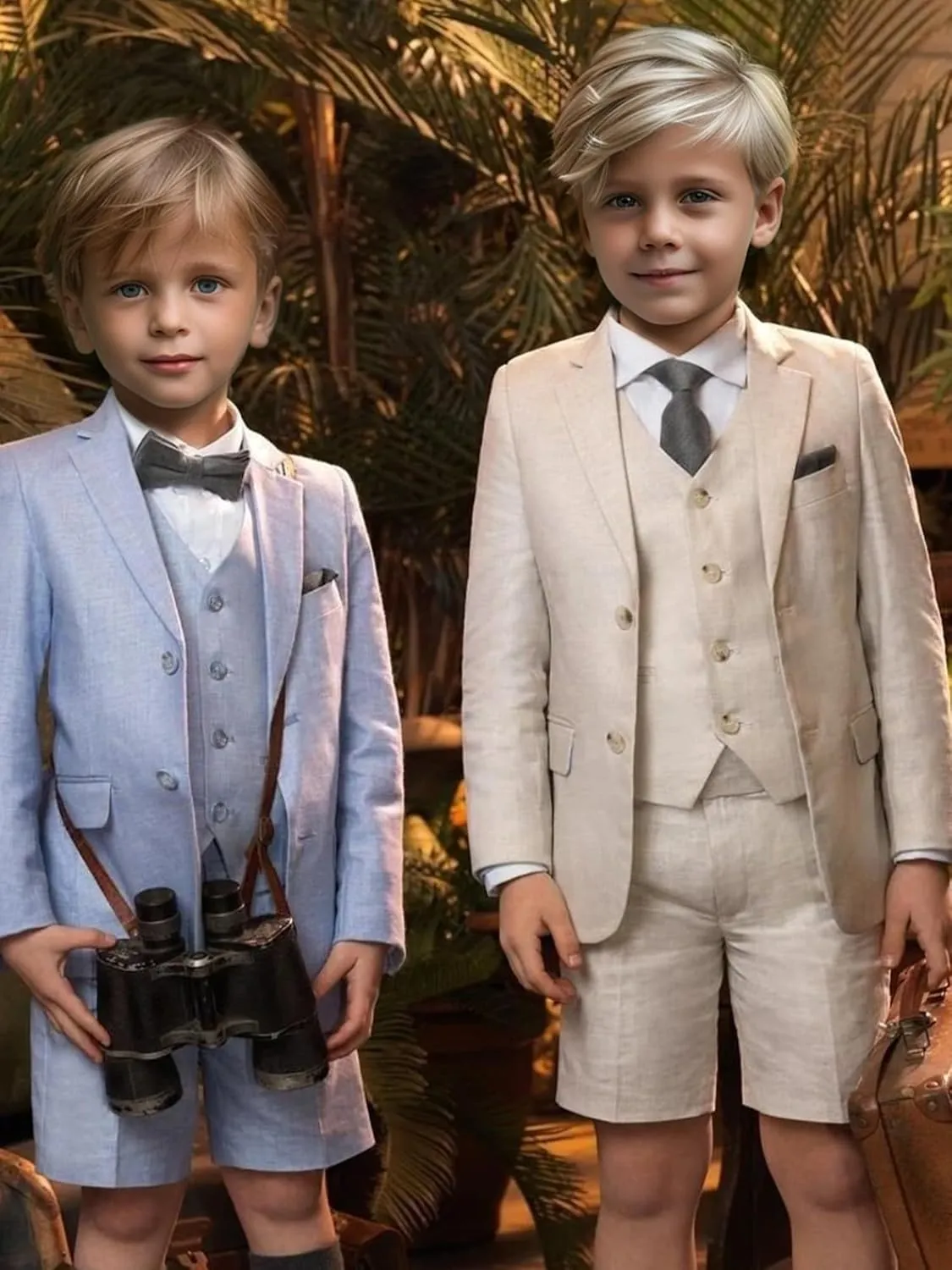 Boys' Suits 2 Piece Linen Suits Slim Fit Toddler Suit for Boys Beach Summer Wedding Outfit