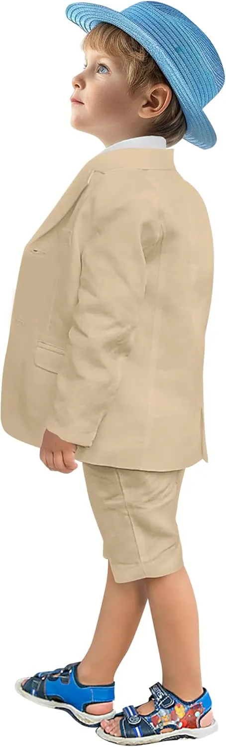 Boys' Suits 2 Piece Linen Suits Slim Fit Toddler Suit for Boys Beach Summer Wedding Outfit