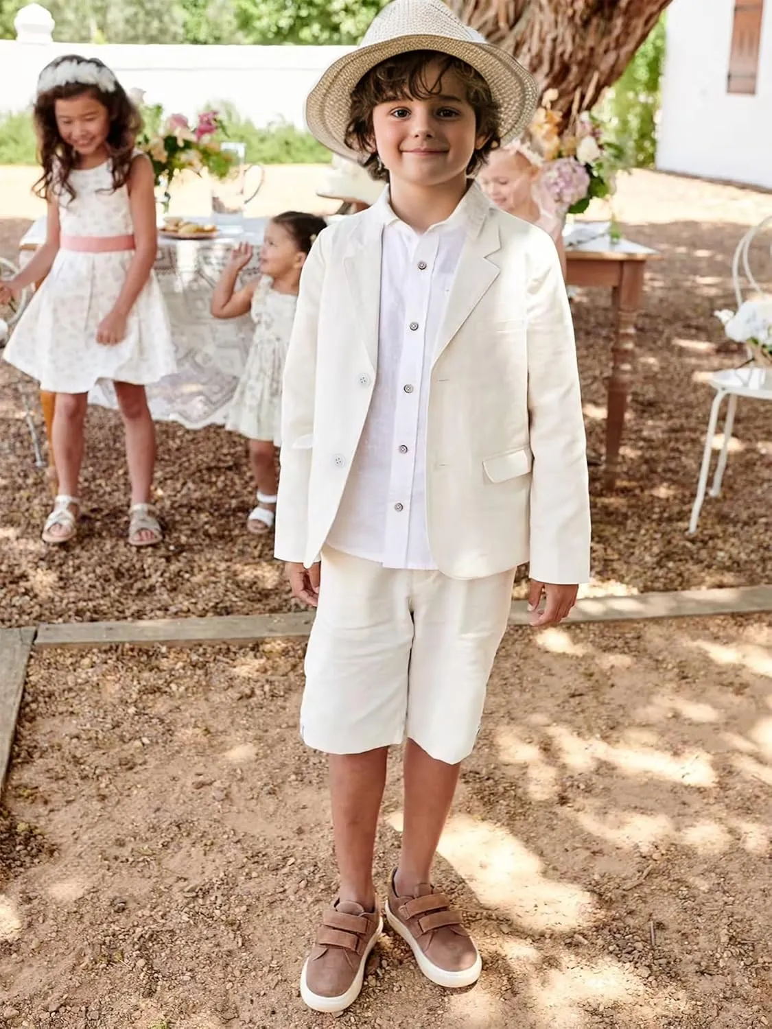Boys' Suits 2 Piece Linen Suits Slim Fit Toddler Suit for Boys Beach Summer Wedding Outfit