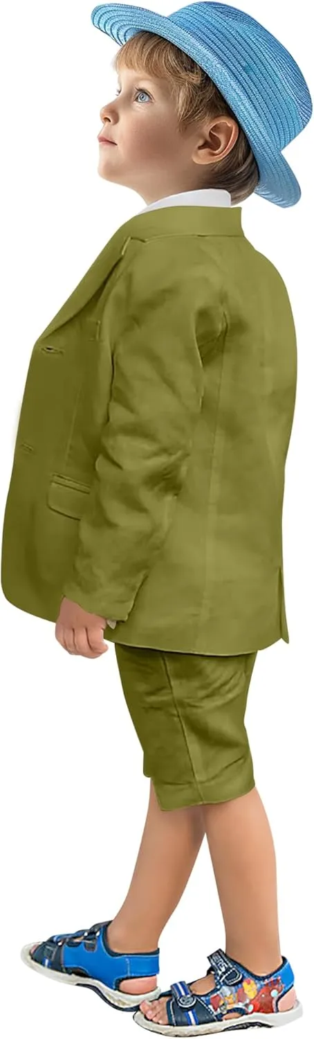 Boys' Suits 2 Piece Linen Suits Slim Fit Toddler Suit for Boys Beach Summer Wedding Outfit