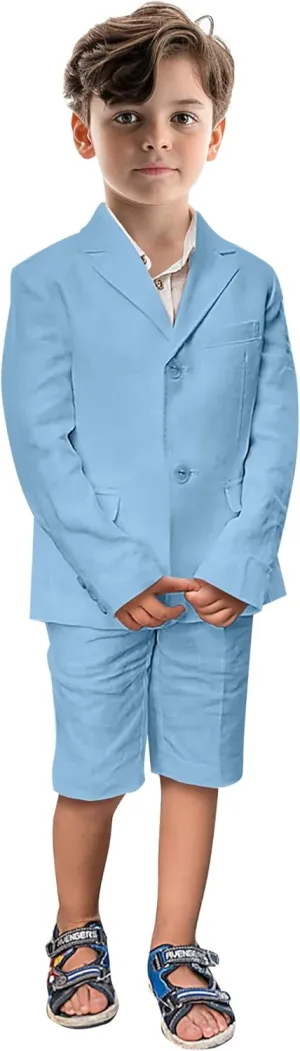 Boys' Suits 2 Piece Linen Suits Slim Fit Toddler Suit for Boys Beach Summer Wedding Outfit