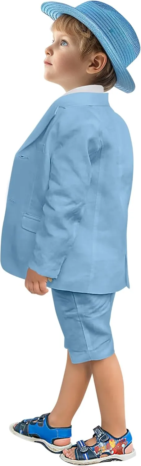 Boys' Suits 2 Piece Linen Suits Slim Fit Toddler Suit for Boys Beach Summer Wedding Outfit